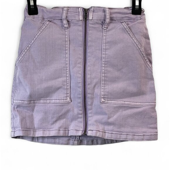 art class Lilac Denim Mini Skirt With Front Zipper Closure & Pockets - Picture 1 of 9